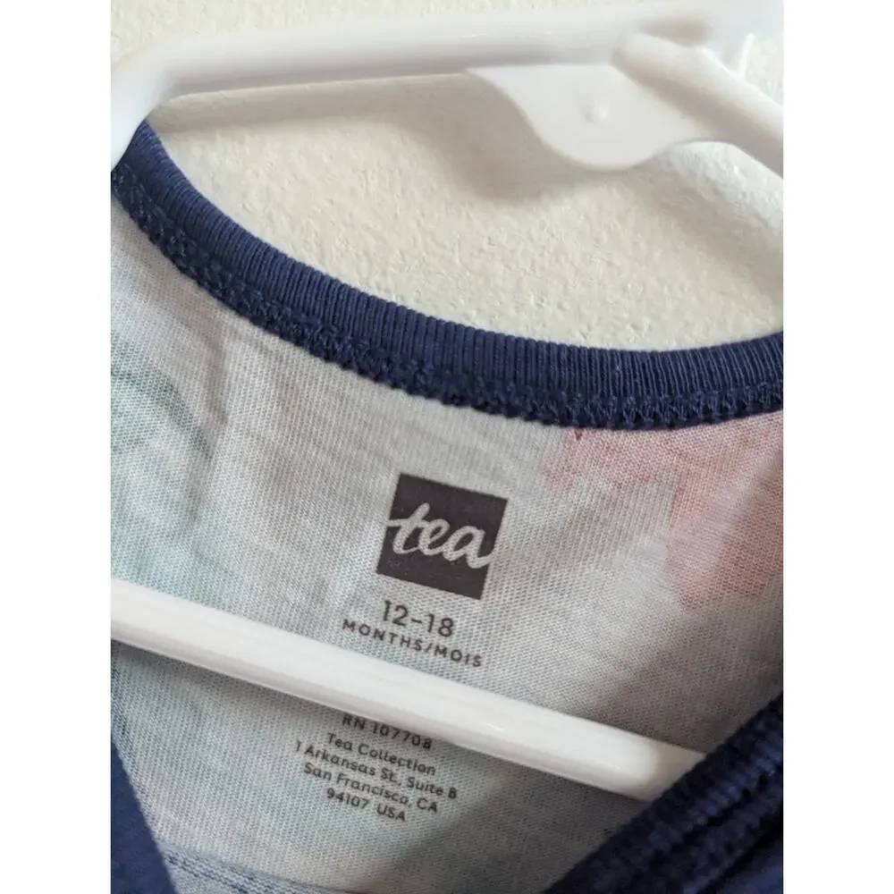 Tea Collection Romper 12-18m Blue Floral Skirted Ruffle
